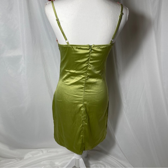 EMBROIDERED OLIVE PETAL SATIN BUSTIER SLIP DRESS NEW WITHOUT TAGS (XS- Runs S/M - Picture 2 of 7